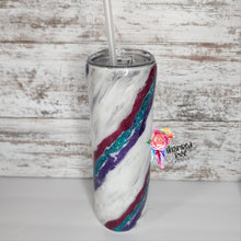 Load image into Gallery viewer, Pink, Teal &amp; Purple Marble 30 oz Skinny Tumbler
