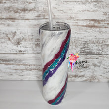 Load image into Gallery viewer, Pink, Teal &amp; Purple Marble 30 oz Skinny Tumbler
