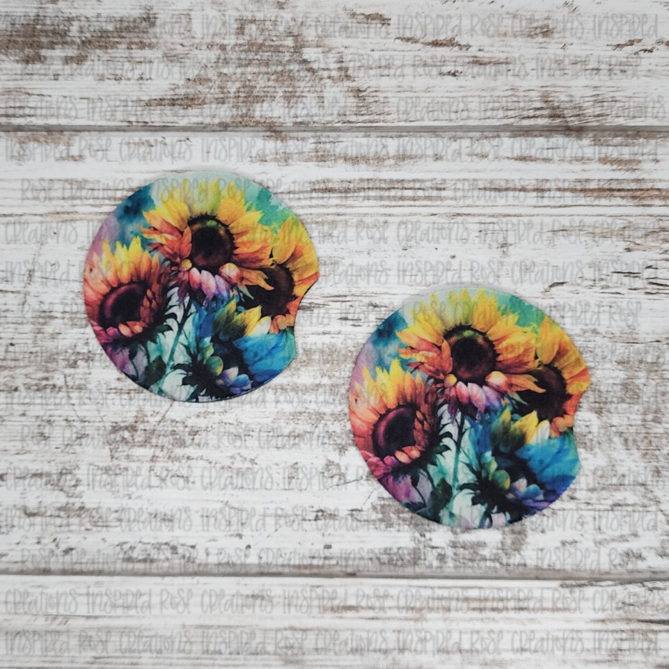 Rainbow Sunflower Car Coaster