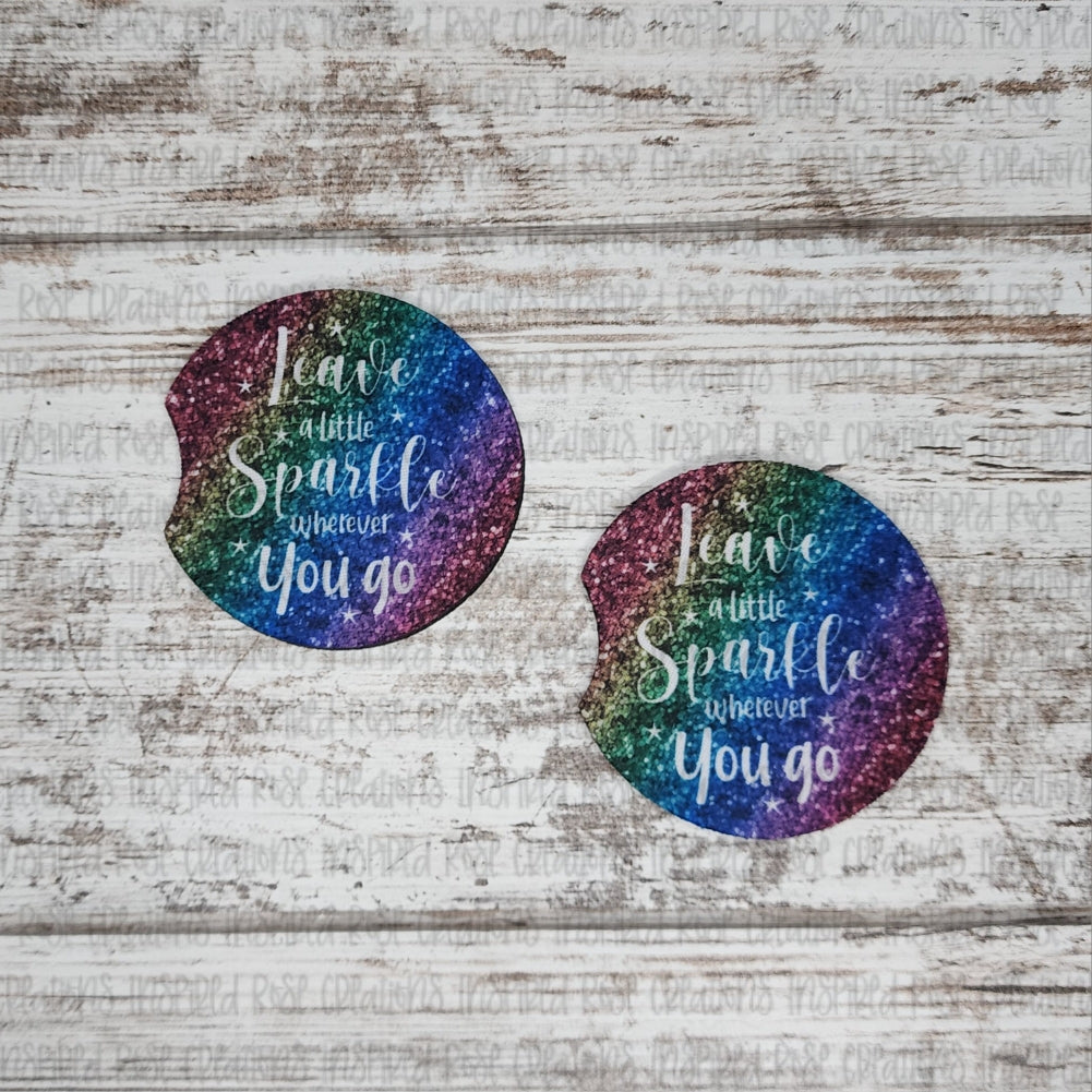 Leave a Little Sparkle Rainbow Faux Glitter Car Coaster