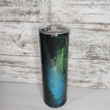 Load image into Gallery viewer, Blue and Green Splatter 30 oz Skinny Tumbler
