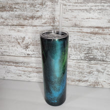 Load image into Gallery viewer, Blue and Green Splatter 30 oz Skinny Tumbler
