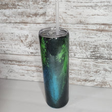 Load image into Gallery viewer, Blue and Green Splatter 30 oz Skinny Tumbler
