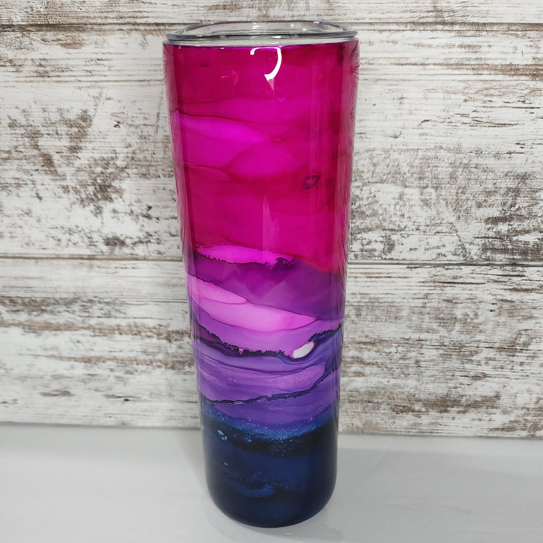 Pink/Purple/Navy Alcohol Ink 30 oz Skinny Tumbler