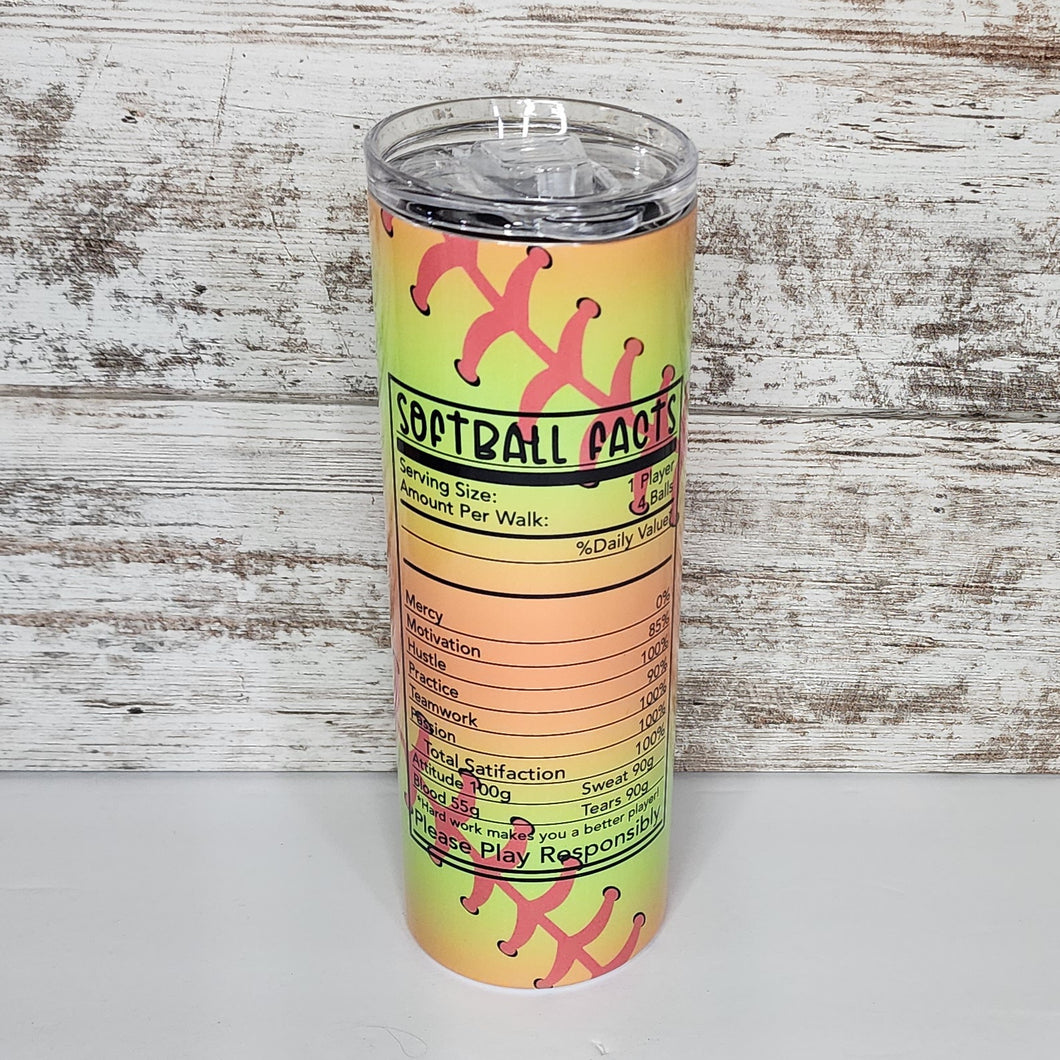 Softball Nutrition Facts 20 oz Skinny Sub Tumbler