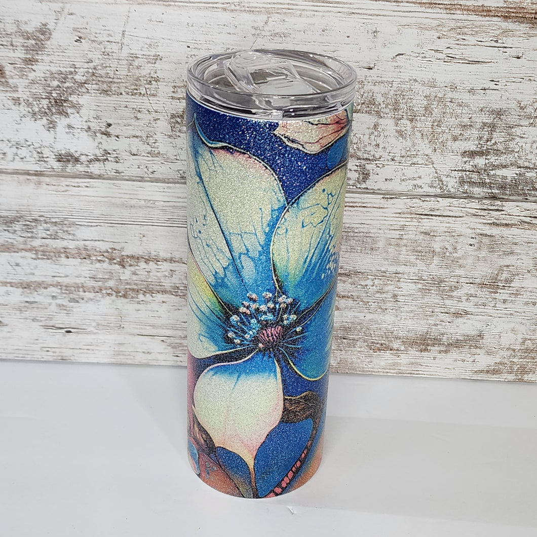 Ink Dogwood Flower 20 oz Skinny Sub glitter Tumbler