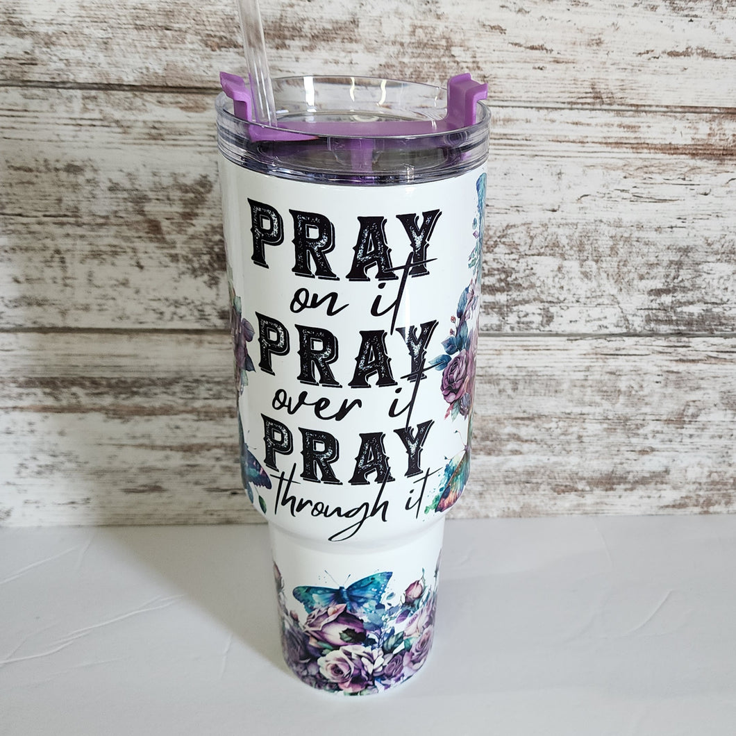 40 oz Purple handle Pray Tumbler