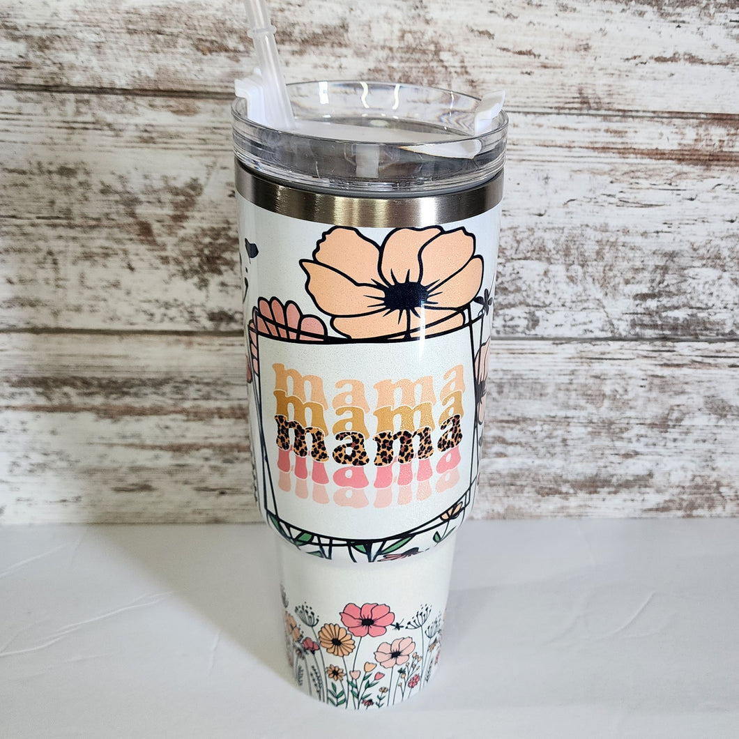 Mama 40 oz White Shimmer Tumbler