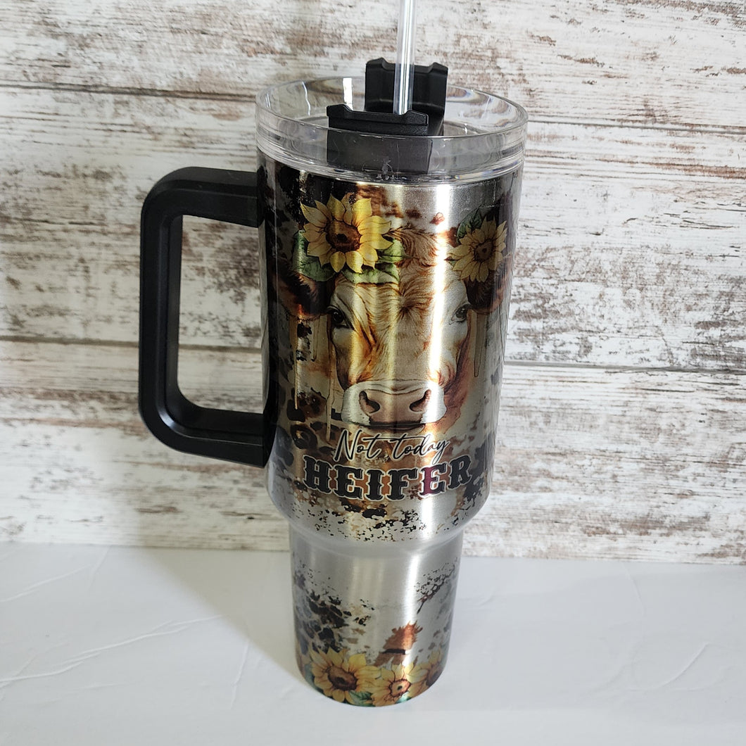 40 oz Black Handle Stainless Heifer Tumbler