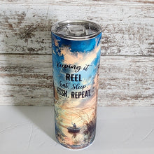 Load image into Gallery viewer, Eat. Sleep. Fish. Repeat. 20 oz Skinny Sub Matte Tumbler
