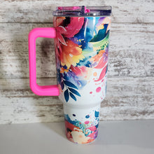 Load image into Gallery viewer, 40 oz Pink handle with Flowers Tumbler
