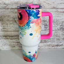 Load image into Gallery viewer, 40 oz Pink handle with Flowers Tumbler
