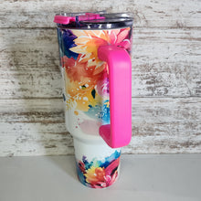 Load image into Gallery viewer, 40 oz Pink handle with Flowers Tumbler
