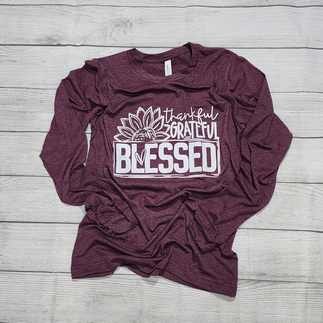 SMALL Thankful Grateful Blessed Long Sleeve T-shirt